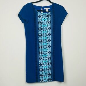 Banana Republic Royal Blue Shift Dress Turquoise Geometric Panel Size 4